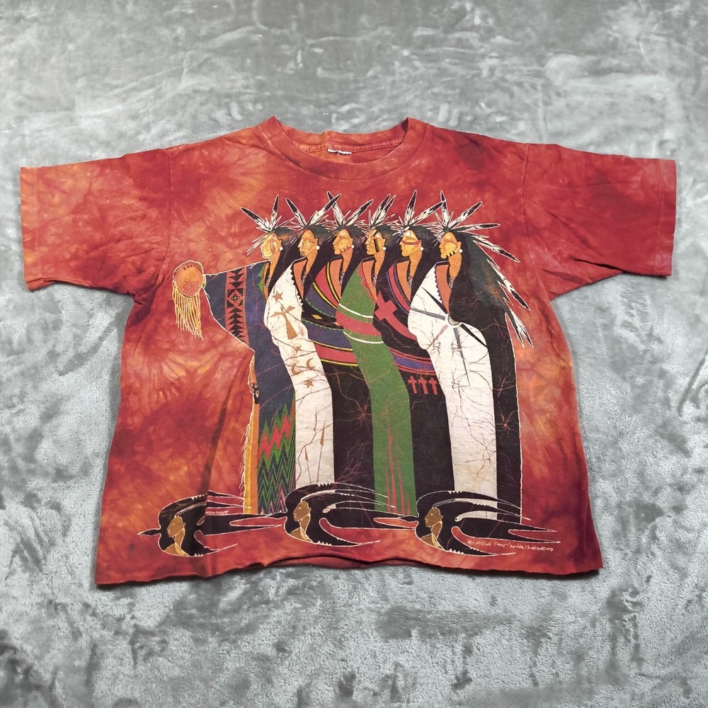 Vintage The Mountain Shirt Women Medium Native American Cropped Tie Dye Oversize